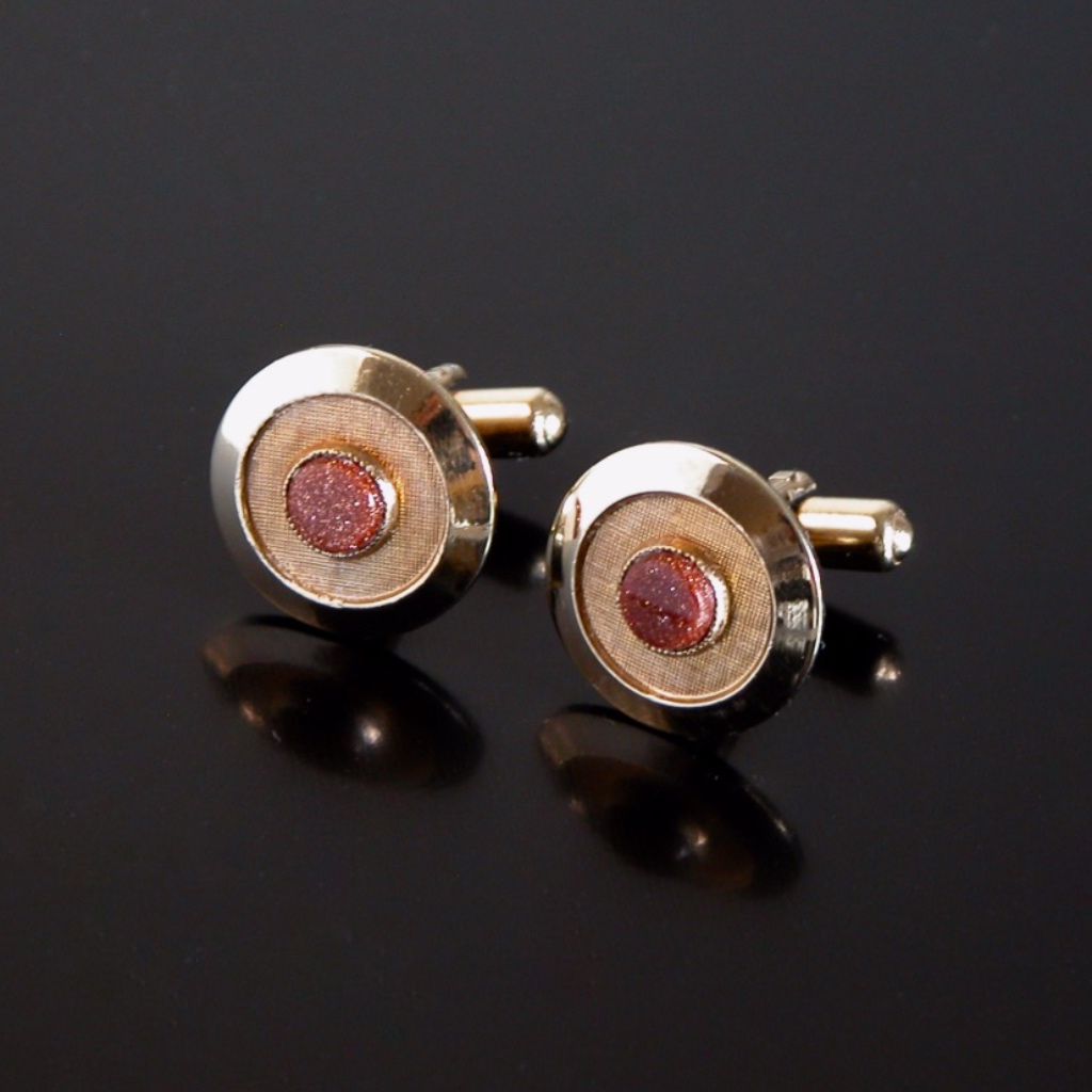 Vtg Jeweled Cufflinks Glitter Stone Gold Tone
